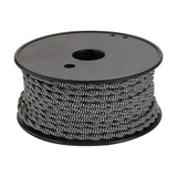 Cavo Wave Stripe Braided Twisted Cable, 2 core 0.75mm black and white fabric flex wound on a black plastic spool, shown on a plain white background.