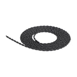 Cavo Spot braided twisted flex cable coiled on a white background, showing a black and white two-core fabric weave with one end unravelled to reveal twisted copper conductors.