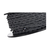 Cavo braided twisted flex cable wound on a spool, showing black and white woven fabric texture with 2-core 0.75mm copper conductor, on a plain background.