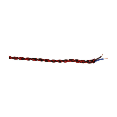 Cavo Twisted Cable, a 5.3mm diameter red and black braided flex with twisted fabric-covered cores and exposed copper wire ends, shown on a plain white background.