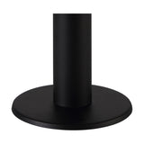 Reva IP44 E27 lamp post in black aluminium, close-up of the cylindrical body and round base, 14cm diameter, on a plain white background.