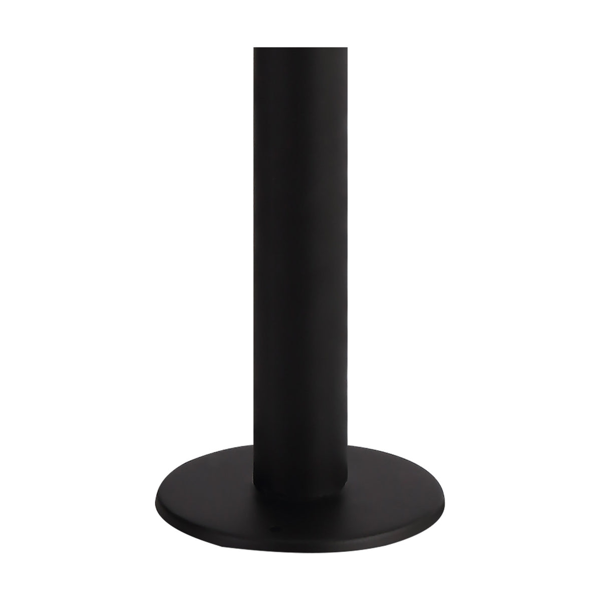 Reva IP44 E27 Lamp Post in black, showing the slim aluminium column and round base with a 14cm diffuser top on a plain white background.