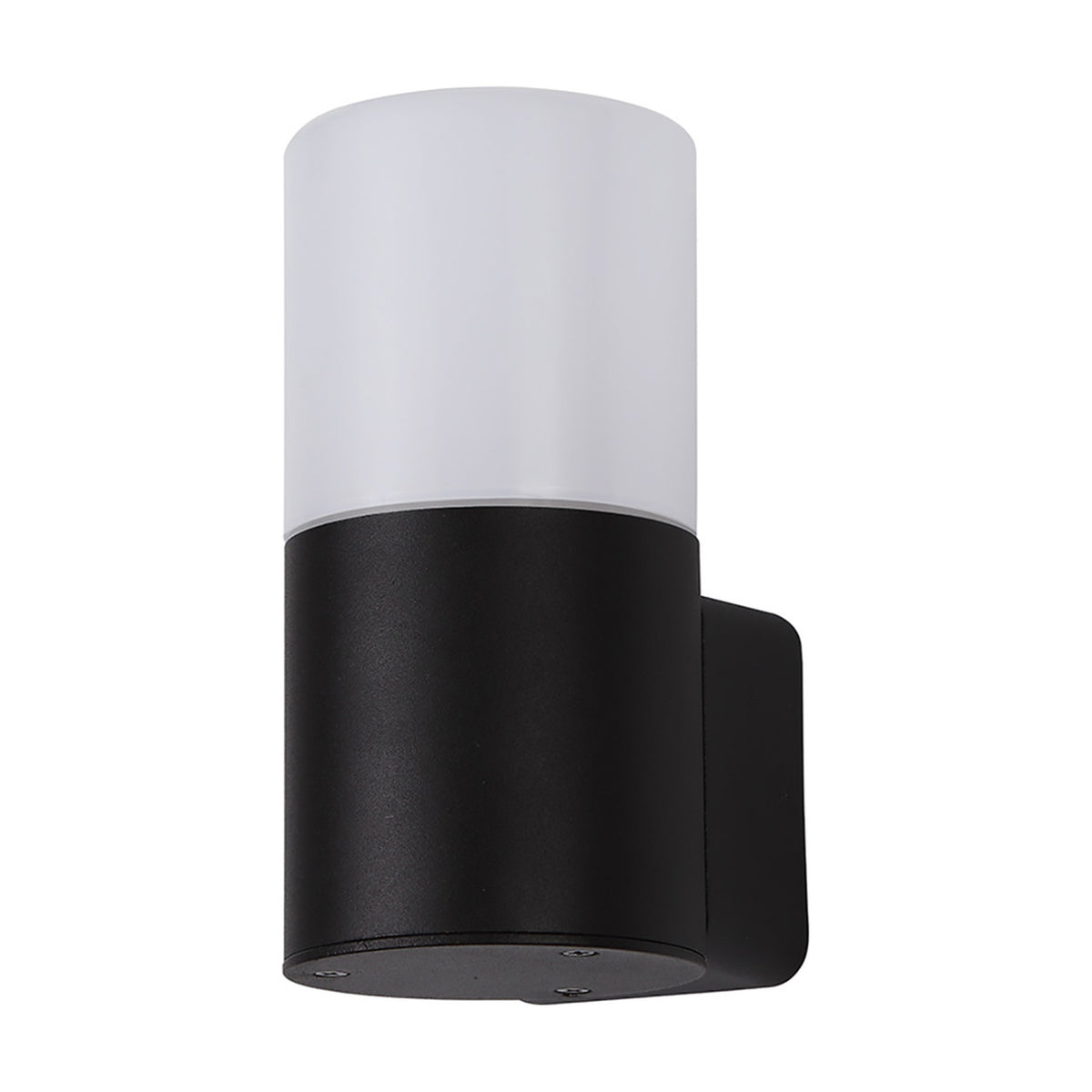 Prado E27 IP44 wall light in black, 17cm high, cylindrical design with an opal white shade and black aluminium base, shown on a plain white background.