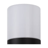Close-up of the Prado E27 IP44 wall light in black, showing the cylindrical opal white shade and black base against a plain white background.
