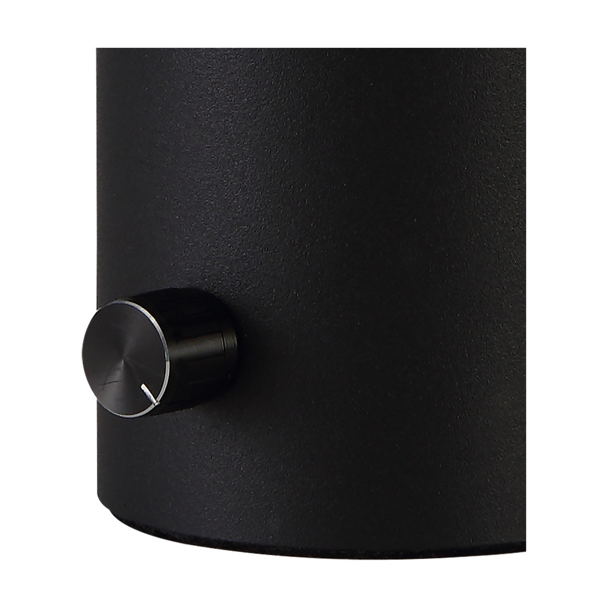 Close-up of the Delp E27 Table Lamp 70mm in sand black, showing the cylindrical iron base with rotary dimmer knob, on a plain white background.