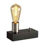 Fike E27 Table Lamp with black wooden base, satin nickel bulb holder, toggle switch, and exposed decorative bulb, shown on a plain white background.