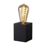 Aida E27 Table Lamp in black, a small square wooden base with an exposed E27 bulb fitted on top, shown on a plain white background.