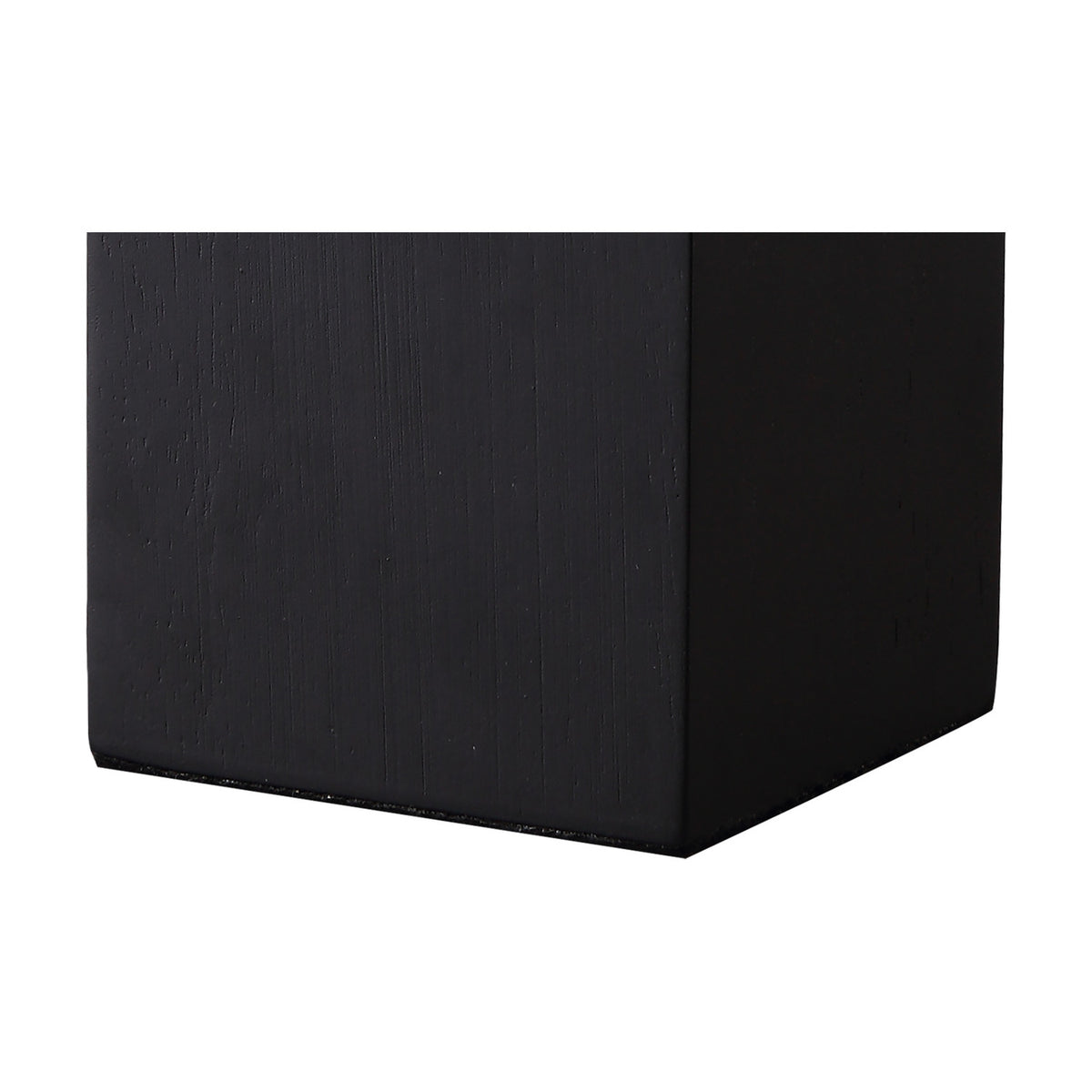 Aida E27 Table Lamp base in black wood, square 80mm cube form with visible grain, shown close-up against a plain white background.