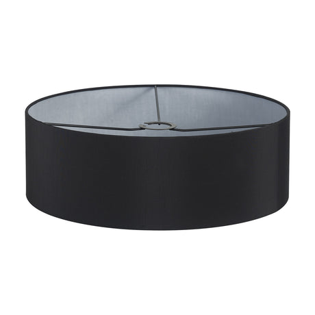 Serena Lamp Shade 45cm, a wide shallow cylinder drum shade in black faux silk with a white laminate interior lining, shown on a plain white background.