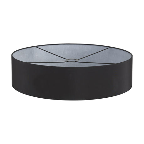 Serena 60cm drum lamp shade in black faux silk with white lining, showing internal metal frame struts, on a plain white background.
