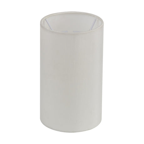 Serena Lamp Shade 12cm, a slim white faux silk cylinder shade with white laminate lining and visible fitting struts, shown on a plain white background.