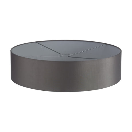 Serena Lamp Shade 60cm, a wide, shallow grey faux silk drum shade with visible internal support struts and white lining, shown on a plain white background.