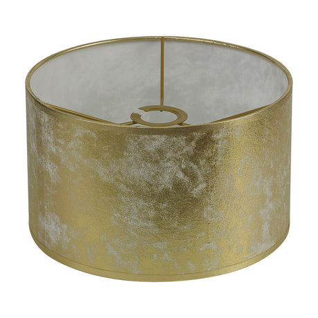 Sigma Cylinder Lamp Shade 30cm in gold foil with white laminate lining, a shallow drum shape with brass gimbal fitting, shown on a plain white background.