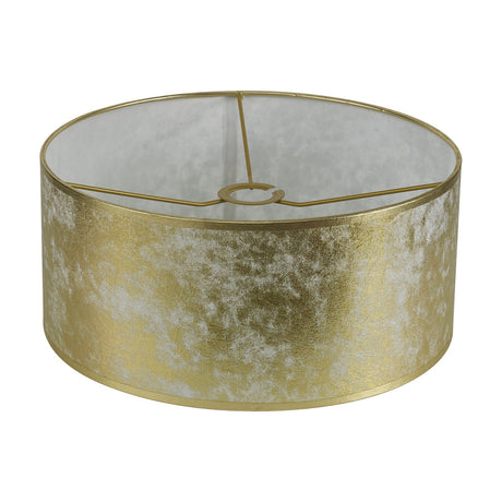 Sigma Cylinder Lamp Shade 40cm in gold foil, a low straight-sided drum with white interior and gold spider fitter, shown on a plain white background.