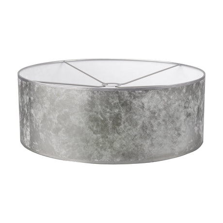 Sigma Cylinder Lamp Shade 60cm, a wide shallow drum with silver foil textured exterior and white interior lining, spider fitter visible, shown on a plain white background.