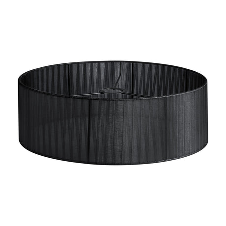 Serena Lamp Shade 45cm in black organza fabric, a wide, shallow drum with pleated texture and soft sheen, shown on a plain white background.