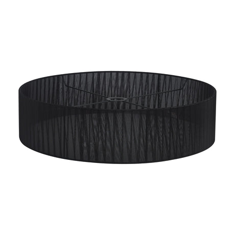 Serena Lamp Shade 60cm, a wide shallow drum in black organza fabric with a sheer pleated finish and internal fitting struts, shown on a plain white background.
