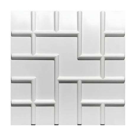 White PVC 3D wall panel, 50 x 50cm square, with raised rounded bars forming a geometric maze-like grid pattern, shown on a plain white background.