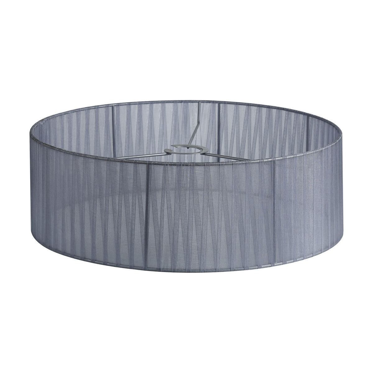 Serena Lamp Shade 45cm, a wide grey organza drum shade with pleated fabric texture and visible metal frame ring, shown on a plain white background.