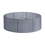 Serena Lamp Shade 45cm, a wide grey organza drum shade with pleated fabric texture and visible metal frame ring, shown on a plain white background.