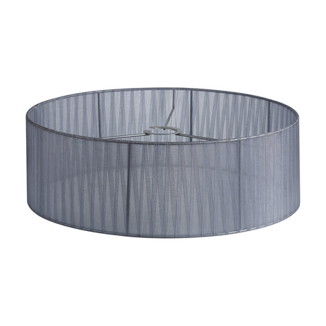 Serena Lamp Shade 45cm, a wide grey organza drum shade with pleated fabric texture and visible metal frame ring, shown on a plain white background.