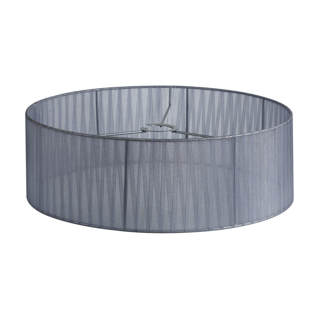 Serena Lamp Shade 45cm, a wide grey organza drum shade with pleated fabric texture and visible metal frame ring, shown on a plain white background.