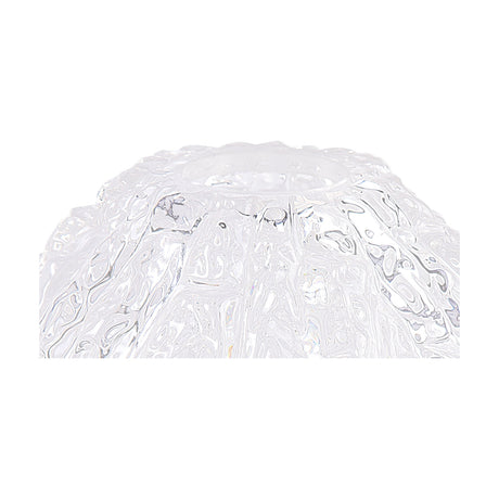 Gilda Lamp Shade 18.5cm in clear glass, a shallow bowl shape with an all-over textured, ice-cube-like faceted surface, shown on a white background.