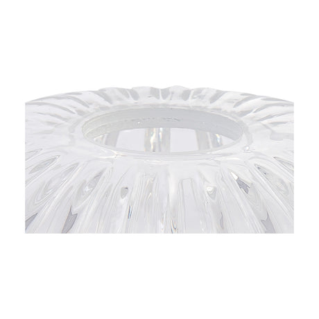 Gilda Shallow Lamp Shade 20cm in clear glass, close-up of the ribbed shell-effect dome with central fitting hole, shown on a plain white background.