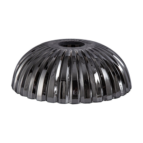 Gilda Shallow Lamp Shade 20cm in smoked glass, a wide dome with ribbed shell-effect detailing and a central fitting hole, shown on a plain white background.