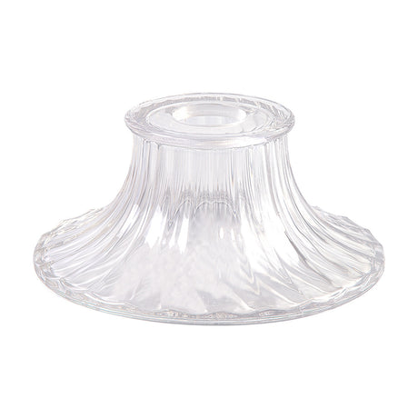 Gilda Bell Glass Lamp Shade 20cm in clear ribbed glass with a corrugated bell shape, wide flared base and narrow top, shown on a plain white background.