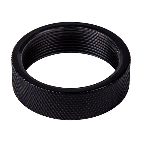 Dreifa Lampholder ring 50mm in matt black aluminium, deep knurled collar with internal threading, shown on a plain white background.