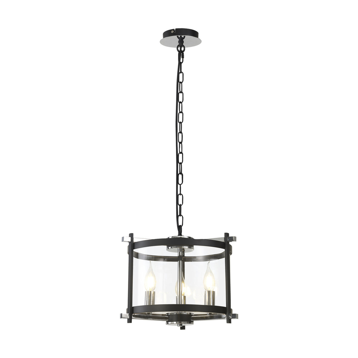 Nolan 3 Light E14 Pendant Light 36cm Clear - Black