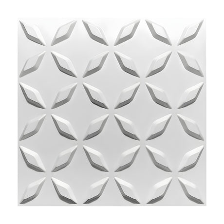 White PVC 3D wall panel, 50 x 50cm, with diagonal lozenge lattice relief forming X-shaped crossings in a six-by-six grid, shown on a plain background.
