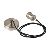 Dreifa Single E27 Pendant Light with 10cm satin nickel ceiling cup and lampholder on black braided flex, shown on a plain white background.