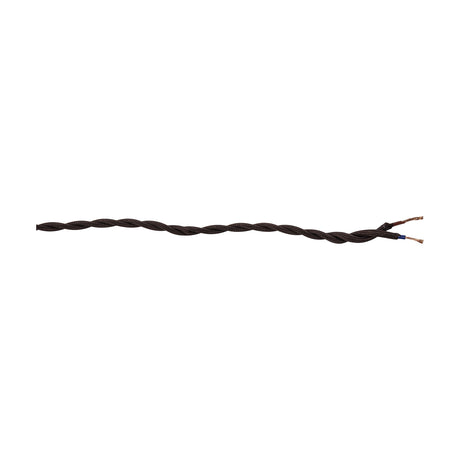 Cavo Twisted Cable in dark brown fabric braid, 5.3mm diameter, shown as a 1m length with stripped two-core copper ends exposed, on a plain white background.