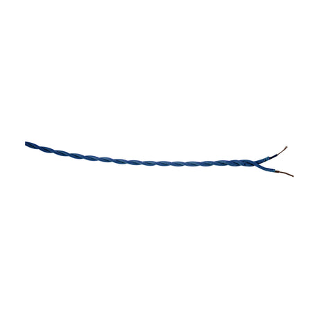 Cavo Twisted Cable, a blue fabric-braided flex with two cores twisted rope-style, exposed copper wire ends visible, shown against a plain white background.