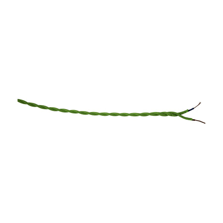Cavo Twisted Cable lighting flex in green fabric braid, 5.3mm dia, with exposed brown and blue conductors at one end, shown on a plain white background.