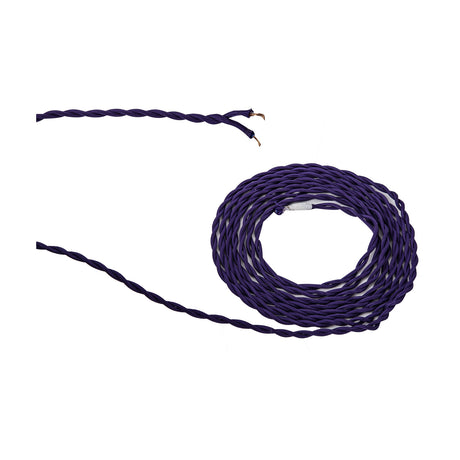 Cavo Twisted Cable in muted purple fabric braid, 5.3mm diameter, shown coiled with one end stripped to reveal copper cores, on a plain white background.