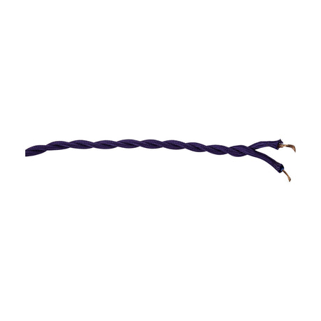 Cavo Twisted Cable, a purple fabric-braided 5.3mm lighting flex with exposed copper wire ends, shown coiled with a gentle spiral on a plain white background.