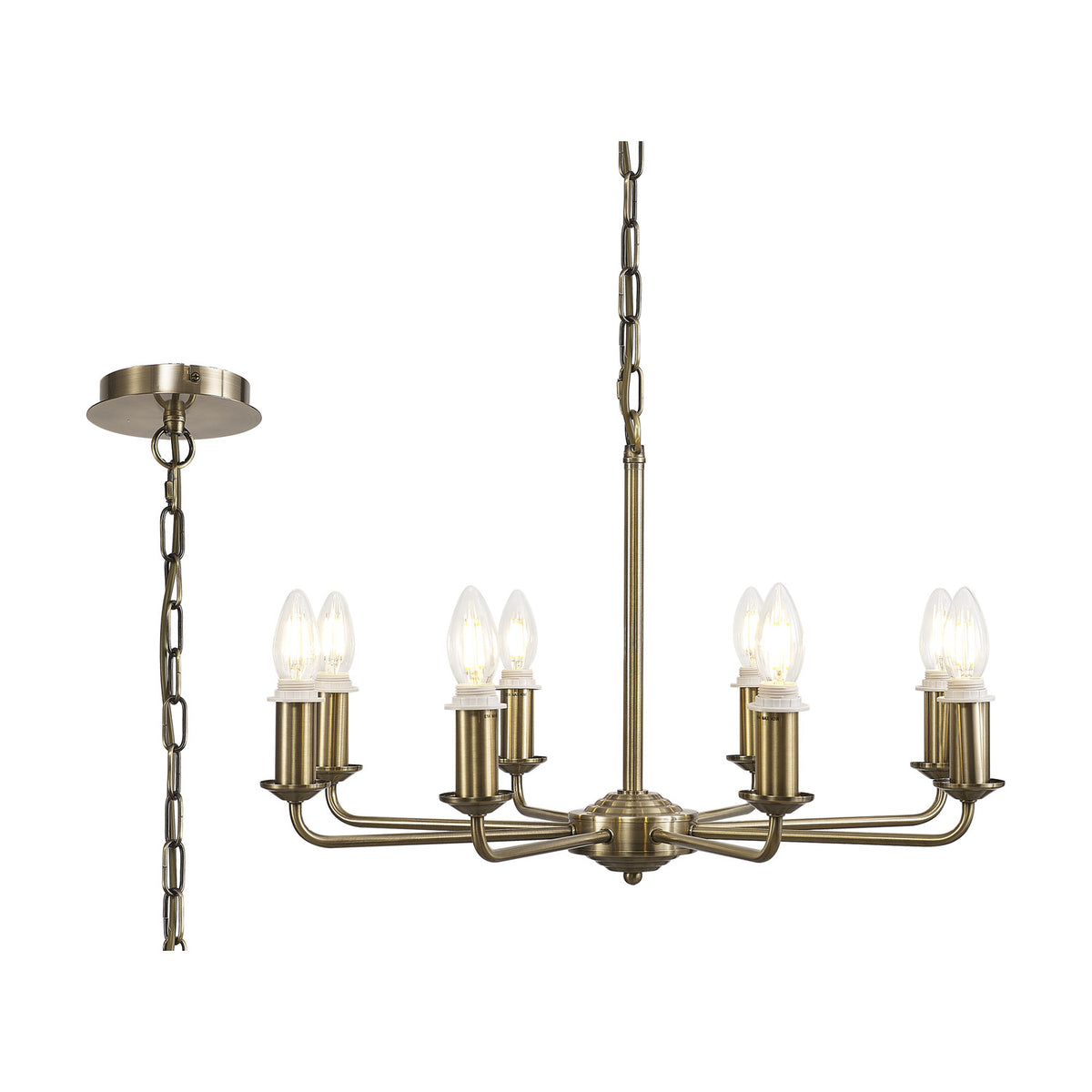 Banyan 8 Light E14 Semi Flush Ceiling Light 59cm - Antique Brass