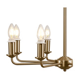 Banyan semi flush ceiling light in champagne gold, showing four visible curved arms with E14 candle bulbs on open holders, mounted on a central stem against a plain white background.