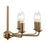 Banyan semi flush ceiling light in champagne gold with iron arms branching from a central stem, fitted with open E14 candle bulbs, shown on a plain white background.