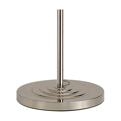 Close-up of the Banyan 3 Light E14 Floor Lamp base in polished nickel, showing a ringed circular foot and slim central column on a white background.