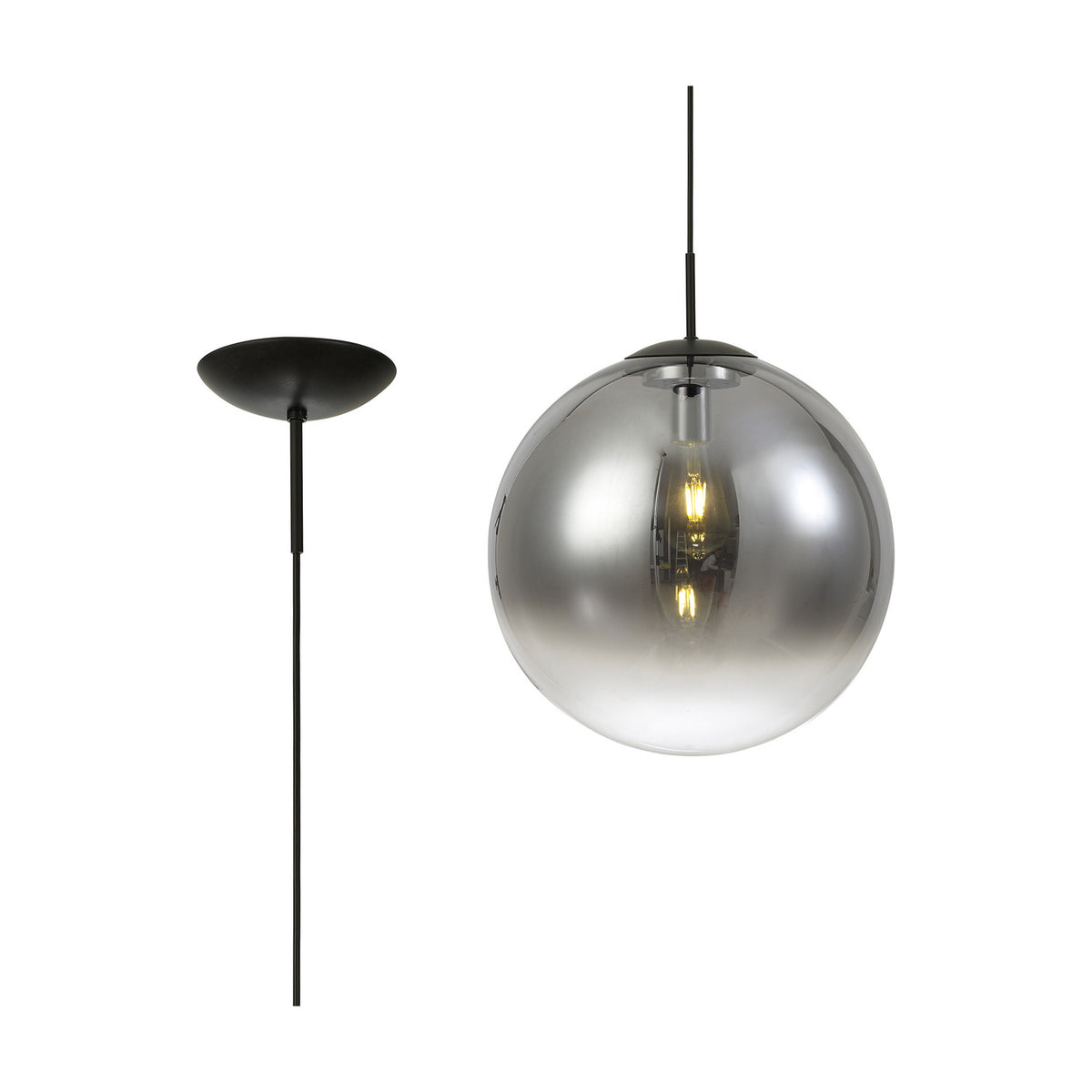 Miranda E27 Pendant Light 40cm Smoke Fade - Matt Black