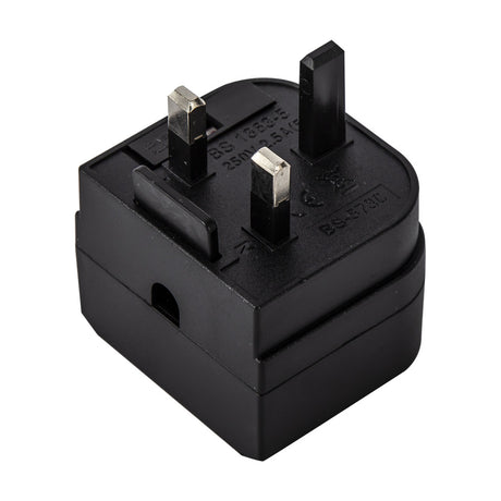 Additions Converter 36mm plug adapter in black plastic, showing UK three-pin plugtop with BS 1363 markings, photographed on a plain white background.