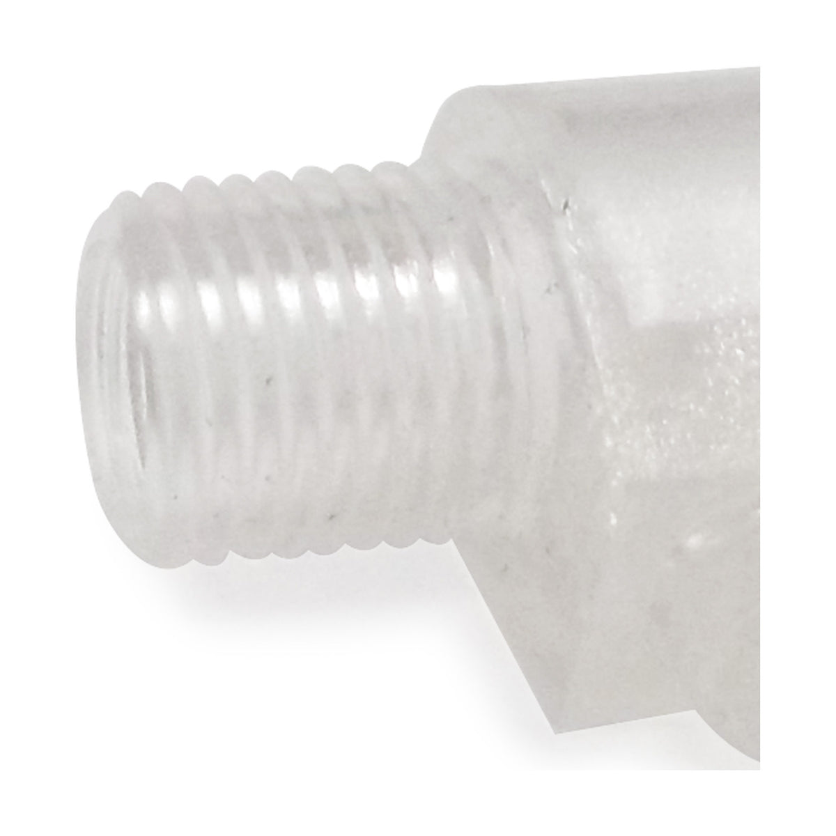 Close-up of the Additions Cable Grip 20mm, a clear moulded fitting with an 8mm threaded end, shown against a plain white background.