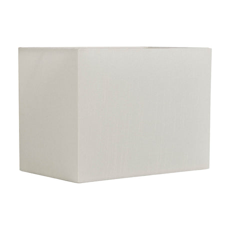 Serena rectangular lamp shade in ivory pearl faux silk with crisp corners and a tight-fitting fabric finish, shown on a plain white background.