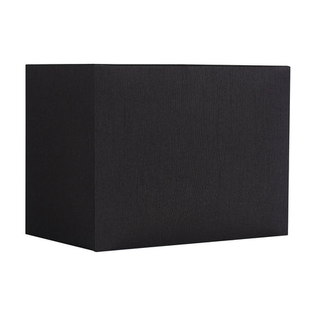 Serena Rectangle Lamp Shade 20cm in black faux silk, boxy four-sided design with white lining, shown on a plain white background.