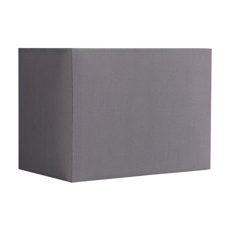 Serena Rectangle Lamp Shade in grey faux silk with crisp corners and straight sides, shown on a plain white background.