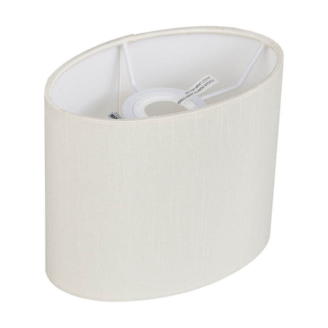 Serena Oval Lamp Shade 18cm in ivory pearl faux silk with white lining, showing the interior fitting frame, set against a plain white background.